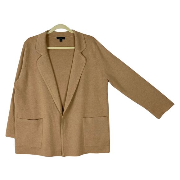 J CREW Blazer Jacket Sweater Cardigan M Merino-Wool Cotton Knit Tan Open ”Eloise - Picture 3 of 11